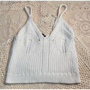 Forever‎ 21 Knit Cami Top Cropped Sleeveless White V-Neck Size S
